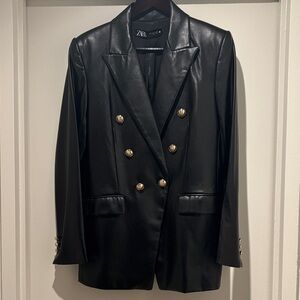 Zara Black Double-Breasted faux leather Women's Blazer